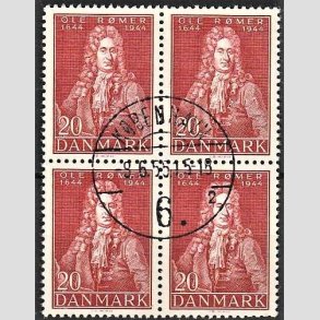 FRIMRKER DANMARK | 1944 - AFA 288 - Astronom Ole Rmer - 20 re rd i 4-blok - Pragt Stemplet