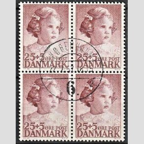 FRIMRKER DANMARK | 1950 - AFA 325 - Prinsesse Anne-Marie - 25 + 5 re brunrd i 4-blok - Pragt Stemplet