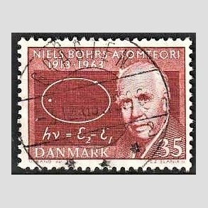 FRIM�RKER DANMARK | 1963 - AFA 420 - Niels Bohr - 35 �re r�dbrun - Pragt Stemplet Gr�sten