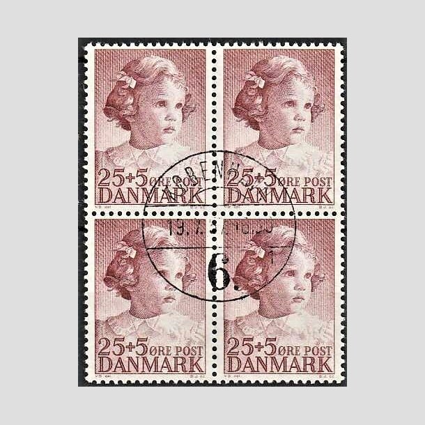 FRIMRKER DANMARK | 1950 - AFA 325 - Prinsesse Anne-Marie - 25 + 5 re brunrd i 4-blok - Pragt Stemplet