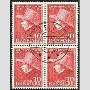 FRIMRKER DANMARK | 1955 - AFA 365 - Sren Kierkegaard - 30 re rd i 4-blok - Pragt Stemplet