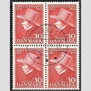 FRIMRKER DANMARK | 1955 - AFA 365 - Sren Kierkegaard - 30 re rd i 4-blok - Pragt Stemplet