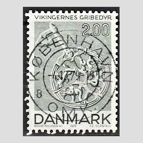 FRIM�RKER DANMARK | 1979 - AFA 685 - Vikingetiden - 2 Kr. gr�nbl� - Pragt Stemplet