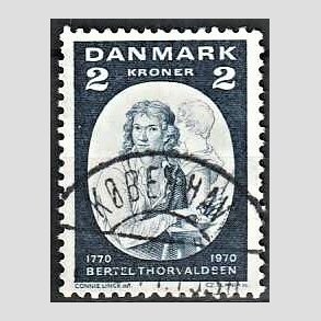 FRIM�RKER DANMARK | 1970 - AFA 508 - Bertel Thorvaldsen - 2 Kr. bl� - Lux Stemplet