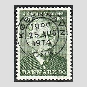 FRIM�RKER DANMARK | 1973 - AFA 542 - Johannes V. Jensen - 90 �re gr�n - Pragt Stemplet