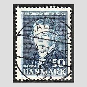 FRIM�RKER DANMARK | 1951 - AFA 330 - Hans Christian �rsted - 50 �re bl� - Lux Stemplet AALBORG