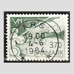 FRIM�RKER DANMARK | 1984 - AFA 797 - WM i billard - 3,70 Kr. gr�n - Pragt Stemplet �rs