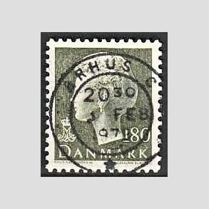 FRIMRKER DANMARK | 1977 - AFA 647 - Dronning Margrethe - 180 re sortgrn - Pragt Stemplet
