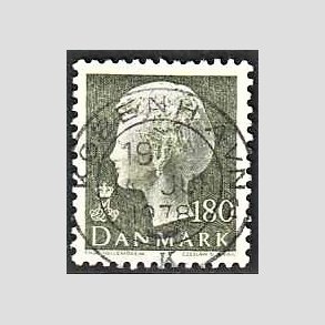 FRIMRKER DANMARK | 1977 - AFA 647 - Dronning Margrethe - 180 re sortgrn - Pragt Stemplet