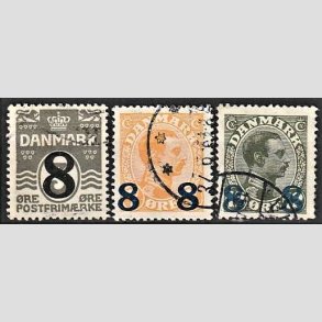 FRIMRKER DANMARK | 1921-22 -  AFA 117,118,119 - 8/3 re, 8 8/7 re og 8 8/12 re provisorier i st - Stemplet