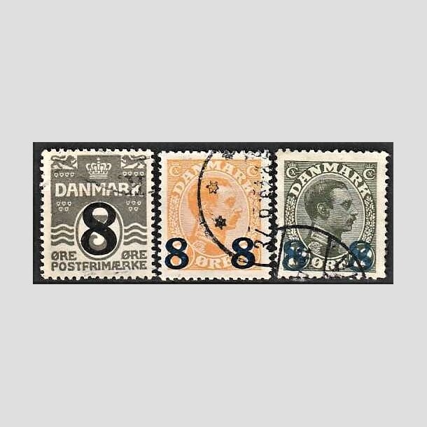 FRIMRKER DANMARK | 1921-22 -  AFA 117,118,119 - 8/3 re, 8 8/7 re og 8 8/12 re provisorier i st - Stemplet