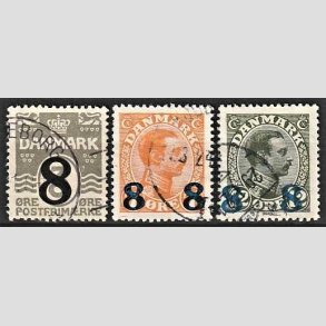 FRIMRKER DANMARK | 1921-22 -  AFA 117,118,119 - 8/3 re, 8 8/7 re og 8 8/12 re provisorier i st - Stemplet