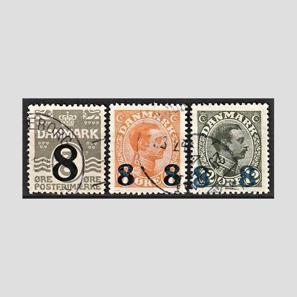 FRIMRKER DANMARK | 1921-22 -  AFA 117,118,119 - 8/3 re, 8 8/7 re og 8 8/12 re provisorier i st - Stemplet