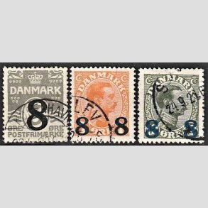 FRIMRKER DANMARK | 1921-22 -  AFA 117,118,119 - 8/3 re, 8 8/7 re og 8 8/12 re provisorier i st - Stemplet