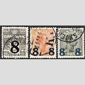 FRIMRKER DANMARK | 1921-22 -  AFA 117,118,119 - 8/3 re, 8 8/7 re og 8 8/12 re provisorier i st - Stemplet