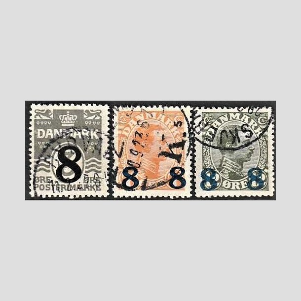 FRIMRKER DANMARK | 1921-22 -  AFA 117,118,119 - 8/3 re, 8 8/7 re og 8 8/12 re provisorier i st - Stemplet