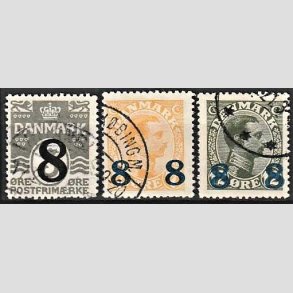 FRIMRKER DANMARK | 1921-22 -  AFA 117,118,119 - 8/3 re, 8 8/7 re og 8 8/12 re provisorier i st - Stemplet