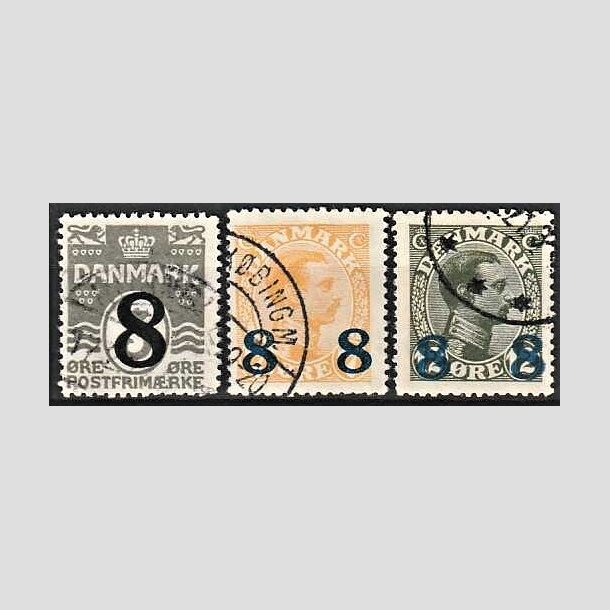 FRIMRKER DANMARK | 1921-22 -  AFA 117,118,119 - 8/3 re, 8 8/7 re og 8 8/12 re provisorier i st - Stemplet