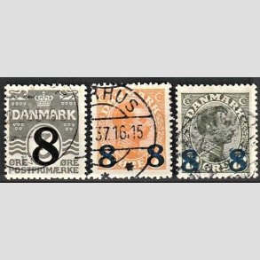 FRIMRKER DANMARK | 1921-22 -  AFA 117,118,119 - 8/3 re, 8 8/7 re og 8 8/12 re provisorier i st - Stemplet