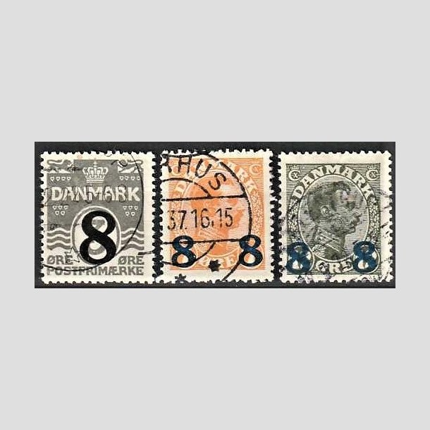 FRIMRKER DANMARK | 1921-22 -  AFA 117,118,119 - 8/3 re, 8 8/7 re og 8 8/12 re provisorier i st - Stemplet