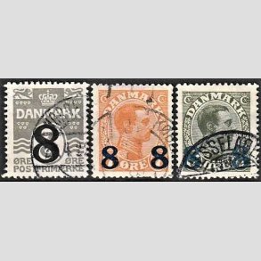 FRIMRKER DANMARK | 1921-22 -  AFA 117,118,119 - 8/3 re, 8 8/7 re og 8 8/12 re provisorier i st - Stemplet