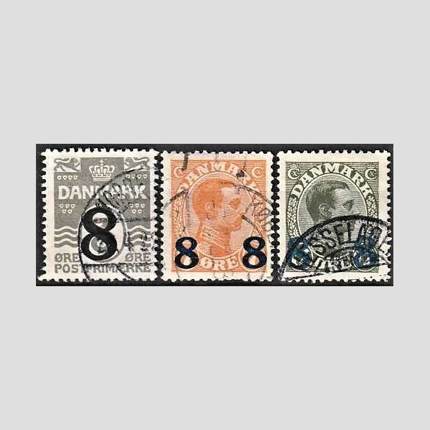 FRIMRKER DANMARK | 1921-22 -  AFA 117,118,119 - 8/3 re, 8 8/7 re og 8 8/12 re provisorier i st - Stemplet