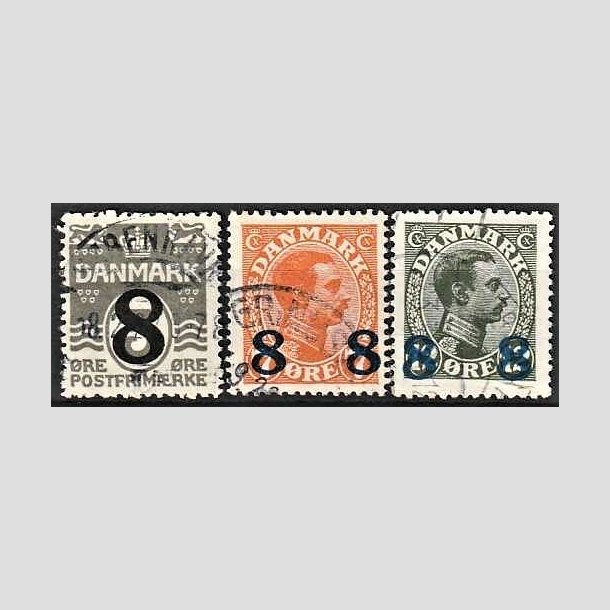 FRIMRKER DANMARK | 1921-22 -  AFA 117,118,119 - 8/3 re, 8 8/7 re og 8 8/12 re provisorier i st - Stemplet