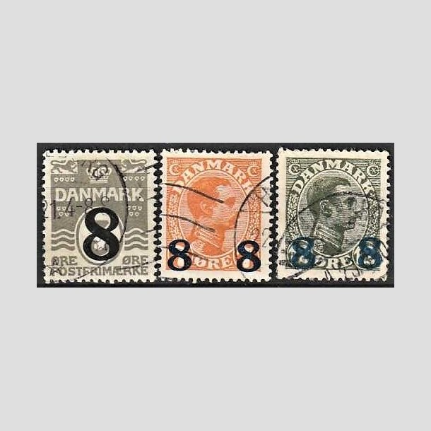 FRIMRKER DANMARK | 1921-22 -  AFA 117,118,119 - 8/3 re, 8 8/7 re og 8 8/12 re provisorier i st - Stemplet