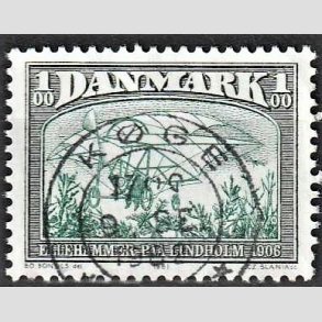 FRIM�RKER DANMARK | 1981 - AFA 737 - Flyvning - 1,00 Kr. sortgr�n/gr�n - Pragt Stemplet K�ge