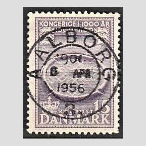 FRIM�RKER DANMARK | 1953-56 - AFA 347 - Kongeriget 1000 �r - 15 �re violet - Pragt Stemplet Aalborg