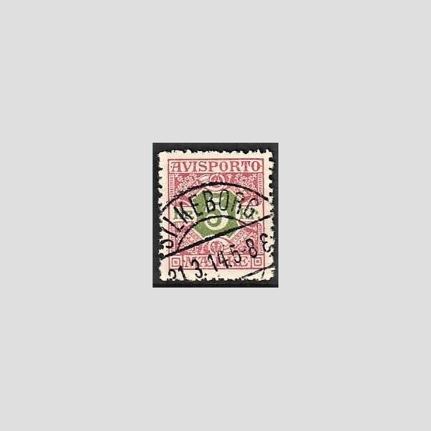 FRIMRKER DANMARK | 1907 - AFA 9 - 5 kr. rd/grn - Stemplet