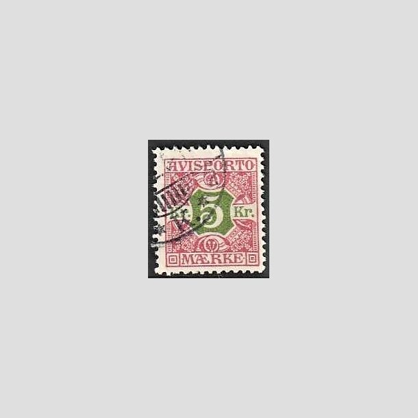 FRIMRKER DANMARK | 1907 - AFA 9 - 5 kr. rd/grn - Stemplet