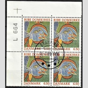 FRIMRKER DANMARK | 1987 - AFA 881 - Ribe Domkirke - 6,50 Kr. flerfarvet i 4-blok med marginal - Pragt Stemplet