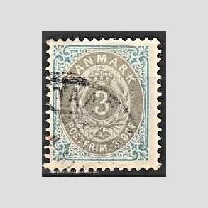 FRIM�RKER DANMARK | 1895 - AFA 22B - 3 �re bl�/gr� - Stemplet