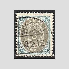 FRIM�RKER DANMARK | 1895 - AFA 22B - 3 �re bl�/gr� - Stemplet