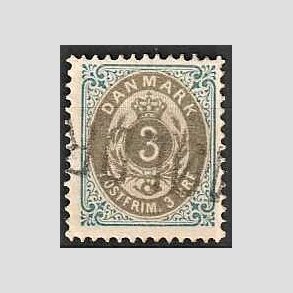 FRIM�RKER DANMARK | 1895 - AFA 22B - 3 �re bl�/gr� - Stemplet