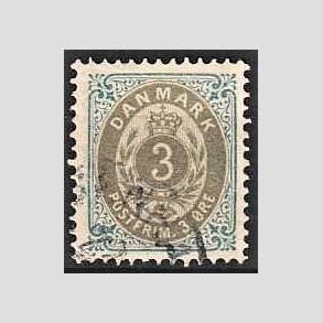 FRIM�RKER DANMARK | 1895 - AFA 22B - 3 �re bl�/gr� - Stemplet