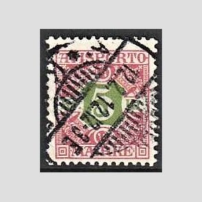 FRIMRKER DANMARK | 1907 - AFA 9 - 5 kr. rd/grn - Stemplet