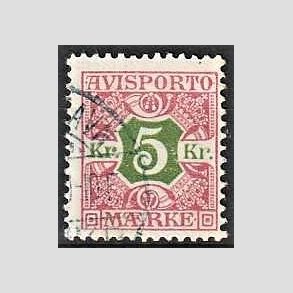 FRIMRKER DANMARK | 1907 - AFA 9 - 5 kr. rd/grn - Stemplet