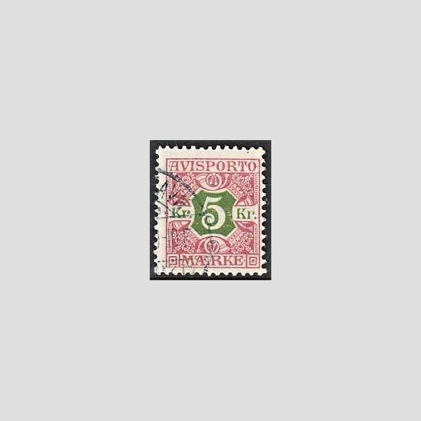 FRIMRKER DANMARK | 1907 - AFA 9 - 5 kr. rd/grn - Stemplet