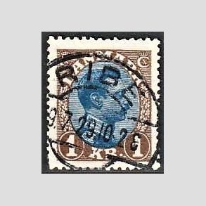 FRIMRKER DANMARK | 1921-22 - AFA 131a - Chr. X 1 Kr. brun/bl Type II - Lux Stemplet Ribe