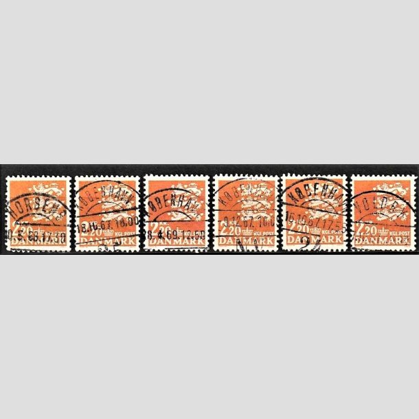 FRIMRKER DANMARK | 1967 - AFA 464F - Rigsvben 2,20 Kr. orange x 6 - Lux Stemplet