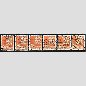 FRIMRKER DANMARK | 1967 - AFA 464F,528 - Rigsvben 2,20 + 2,50 Kr. orange x 6 - Lux Stemplet