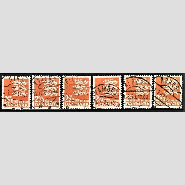 FRIMRKER DANMARK | 1967 - AFA 464F,528 - Rigsvben 2,20 + 2,50 Kr. orange x 6 - Lux Stemplet