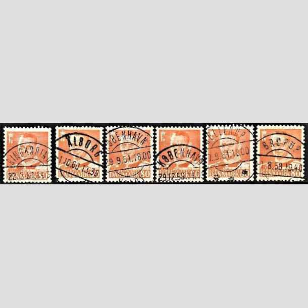 FRIMRKER DANMARK | 1952 - AFA 341 (Engros) - Frederik IX 80 re orange x 6 - Pragt Stemplet