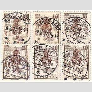 FRIMRKER DANMARK | 1937 - AFA 240 - Chr. X 25 re jubilum 10 re brun x 6 - Engros - Pragt Stemplet