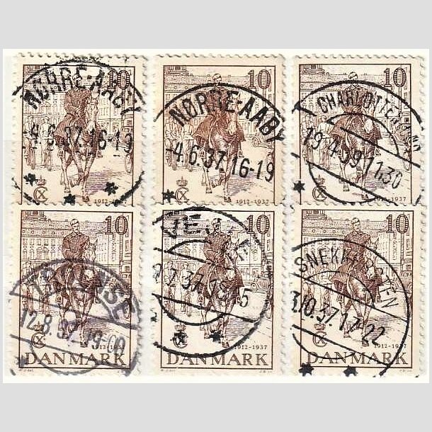 FRIMRKER DANMARK | 1937 - AFA 240 - Chr. X 25 re jubilum 10 re brun x 6 - Engros - Pragt Stemplet