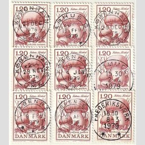 FRIMRKER DANMARK | 1978 - AFA 670 - Sjldne svampe - 1,20 Kr. rd x 9 - Engros - Lux/Pragt Stemplet