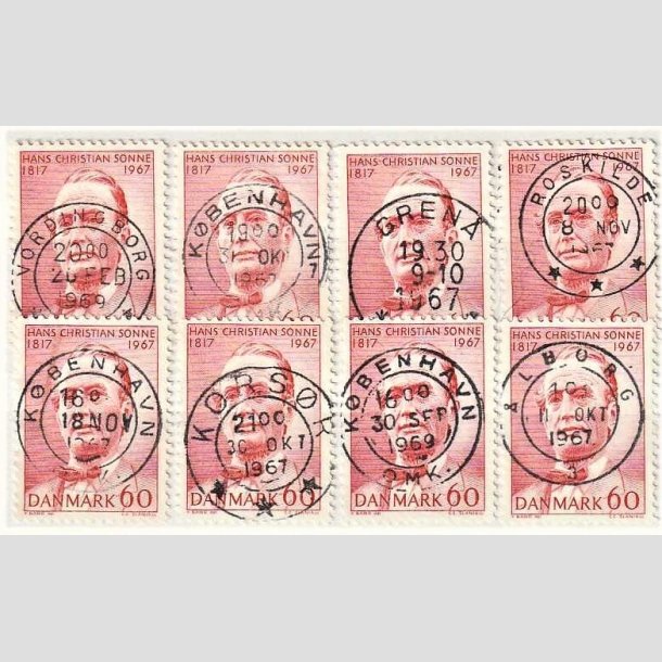 FRIMRKER DANMARK | 1967 - AFA 466 - Chr. Sonne - 60 re rd x 8 - Engros - Lux/Pragt Stemplet