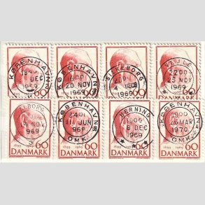 FRIMRKER DANMARK | 1969 - AFA 481 - Fredrik IX 70 r - 60 re rd x 8 - Engros - Lux/Pragt Stemplet